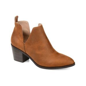 JOURNEE COLLECTION Womens Brown Deep V  Lola Almond Block Heel Slip On Booties 9
